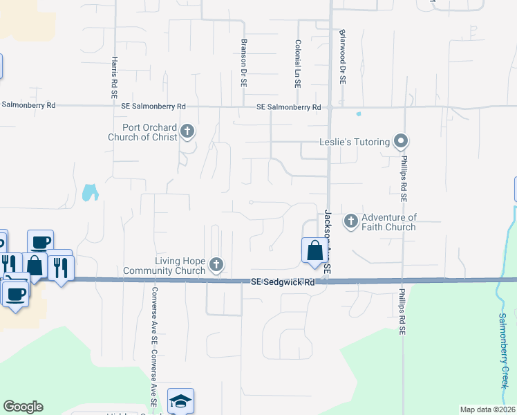 map of restaurants, bars, coffee shops, grocery stores, and more near 3140 Southeast Beechcrest Court in Port Orchard
