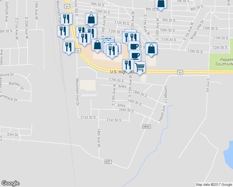 map of restaurants, bars, coffee shops, grocery stores, and more near 1220 18th Street South in Virginia