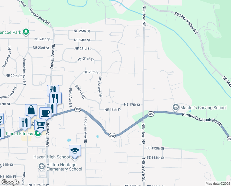 map of restaurants, bars, coffee shops, grocery stores, and more near 1732 Kitsap Place Northeast in Renton