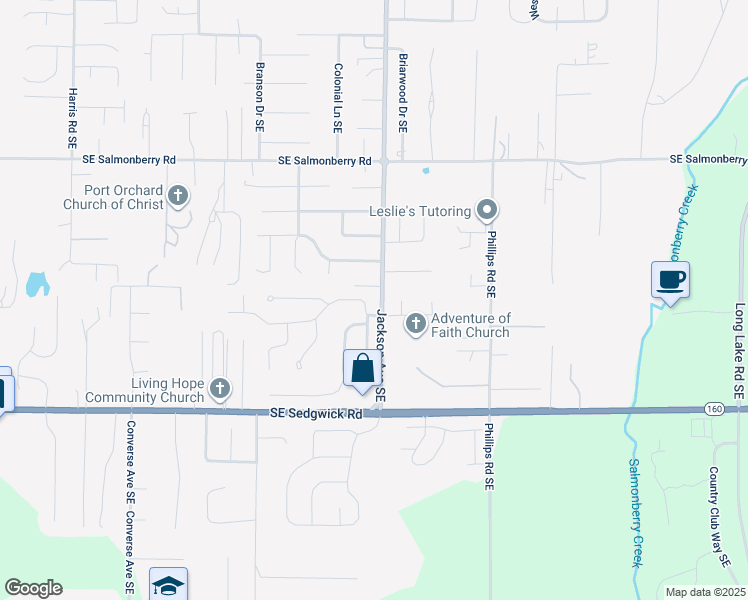map of restaurants, bars, coffee shops, grocery stores, and more near 3195 Southeast Villa Carmel Drive in Port Orchard