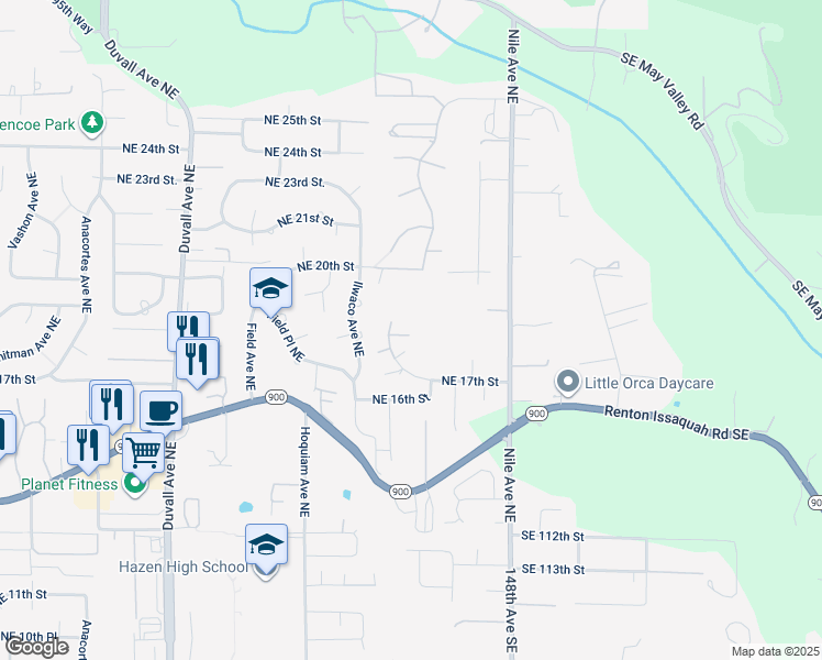 map of restaurants, bars, coffee shops, grocery stores, and more near 1800 Kitsap Place Northeast in Renton