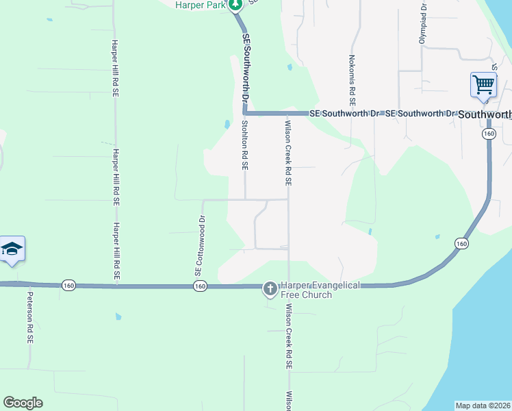 map of restaurants, bars, coffee shops, grocery stores, and more near 4303 Southeast Cottonwood Drive in Port Orchard