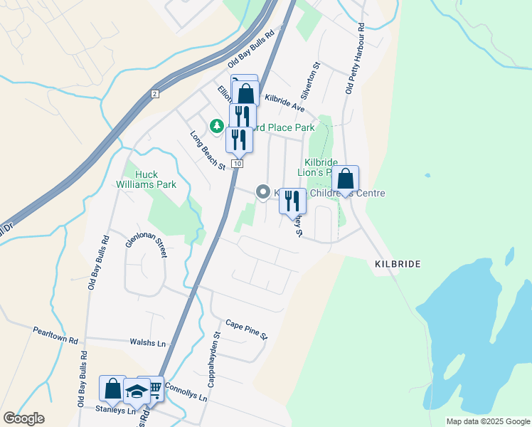 map of restaurants, bars, coffee shops, grocery stores, and more near Stead Place in St. John's