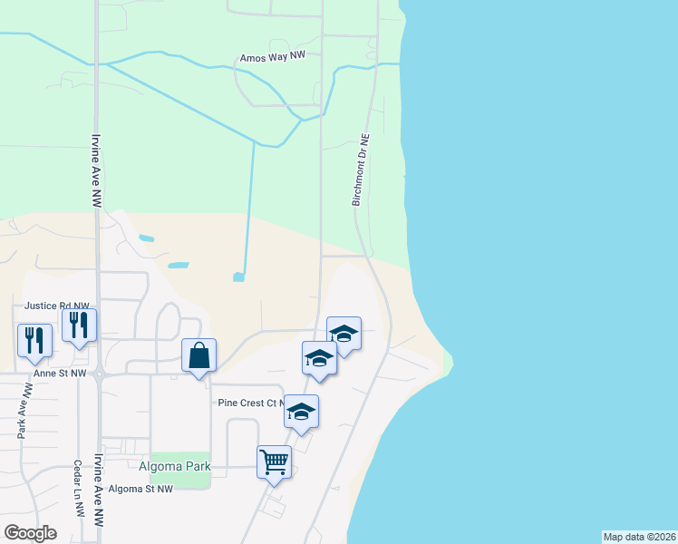map of restaurants, bars, coffee shops, grocery stores, and more near 4108 Bemidji Avenue North in Bemidji