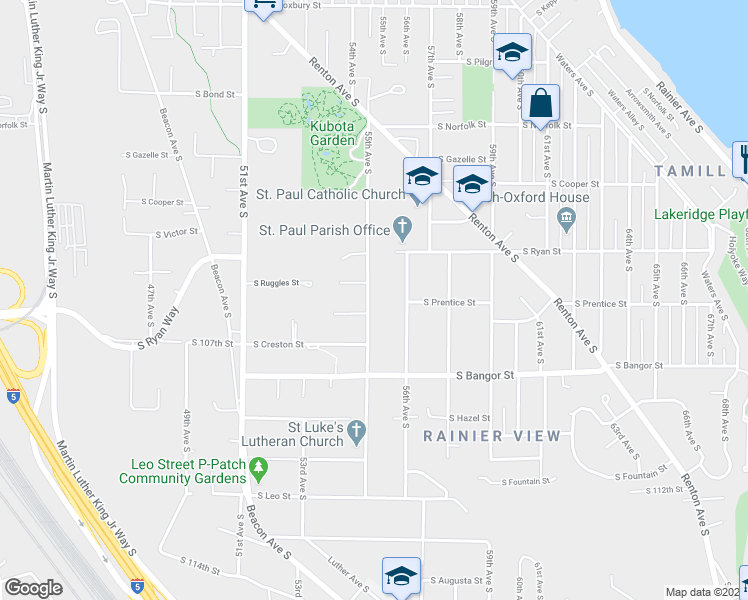 map of restaurants, bars, coffee shops, grocery stores, and more near 5426 South Prentice Street in Seattle