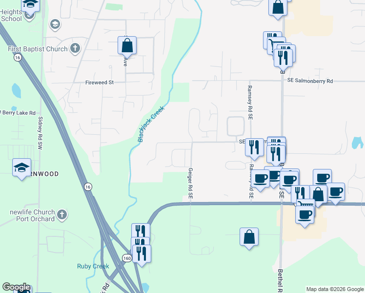map of restaurants, bars, coffee shops, grocery stores, and more near 943 Southeast Blueberry Road in Port Orchard