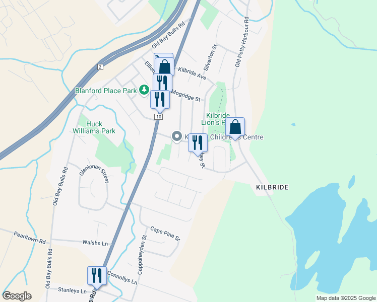 map of restaurants, bars, coffee shops, grocery stores, and more near 37 Skanes Avenue in St. John's