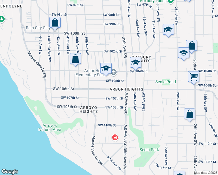 map of restaurants, bars, coffee shops, grocery stores, and more near 3719 Southwest 106th Street in Seattle
