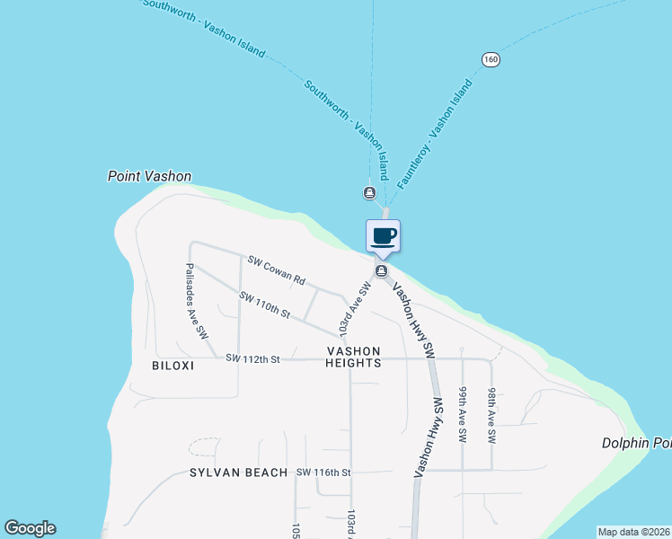 map of restaurants, bars, coffee shops, grocery stores, and more near 10350 Southwest Cowan Road in Vashon