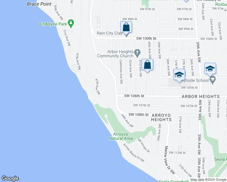 map of restaurants, bars, coffee shops, grocery stores, and more near 10445 Marine View Drive Southwest in Seattle