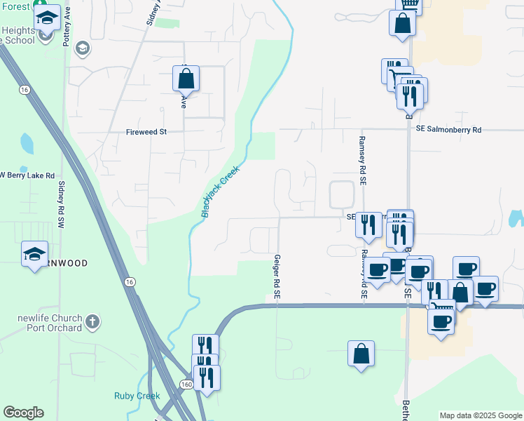 map of restaurants, bars, coffee shops, grocery stores, and more near 943 Southeast Blueberry Road in Port Orchard
