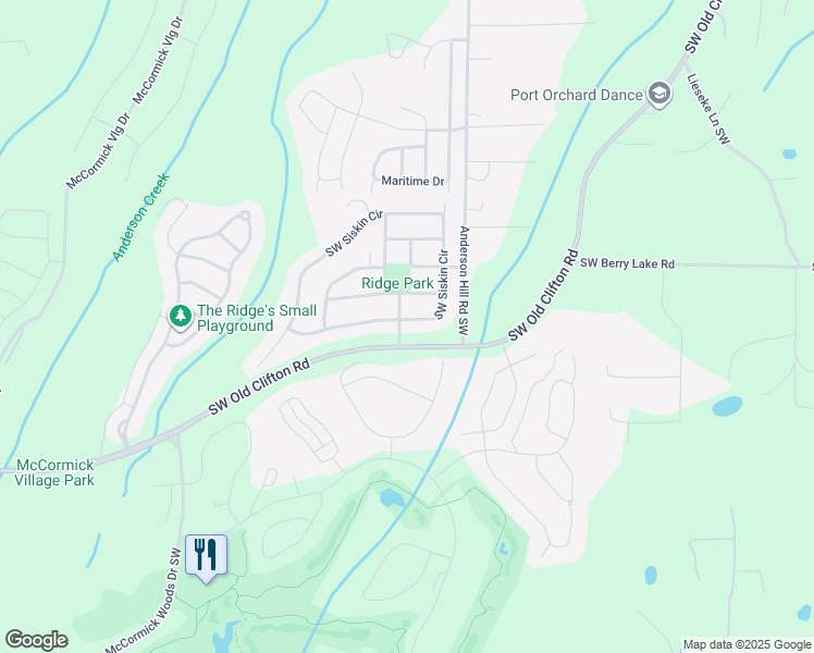 map of restaurants, bars, coffee shops, grocery stores, and more near 2752 Southwest Siskin Circle in Port Orchard