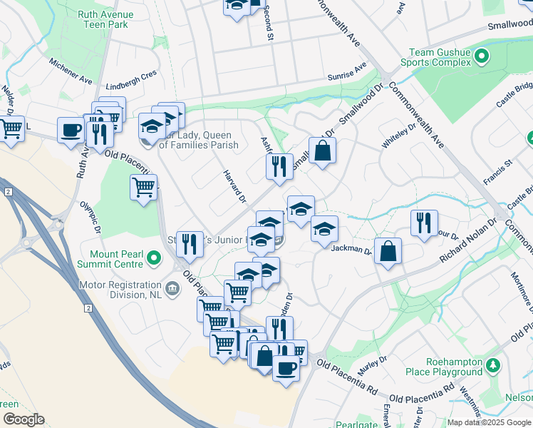 map of restaurants, bars, coffee shops, grocery stores, and more near 6 White Place in Mount Pearl