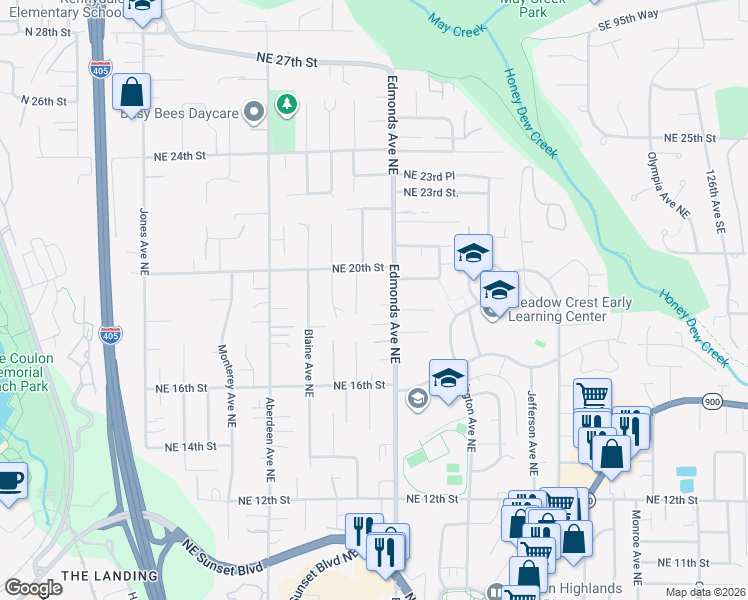 map of restaurants, bars, coffee shops, grocery stores, and more near 1920 Dayton Avenue Northeast in Renton