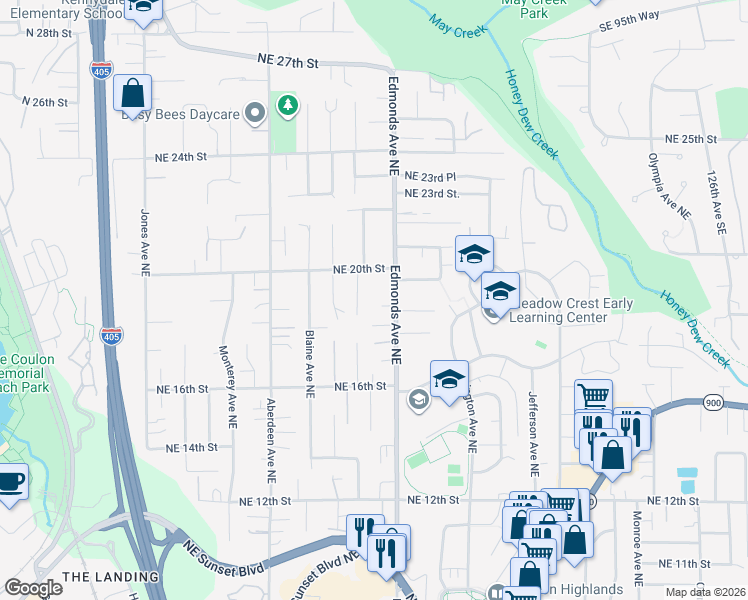 map of restaurants, bars, coffee shops, grocery stores, and more near 1920 Dayton Avenue Northeast in Renton