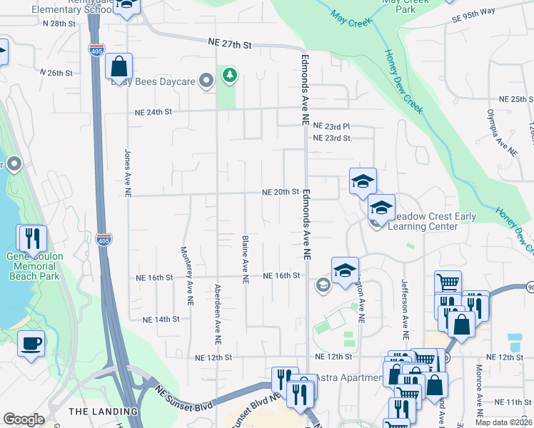 map of restaurants, bars, coffee shops, grocery stores, and more near 1832 Camas Avenue Northeast in Renton