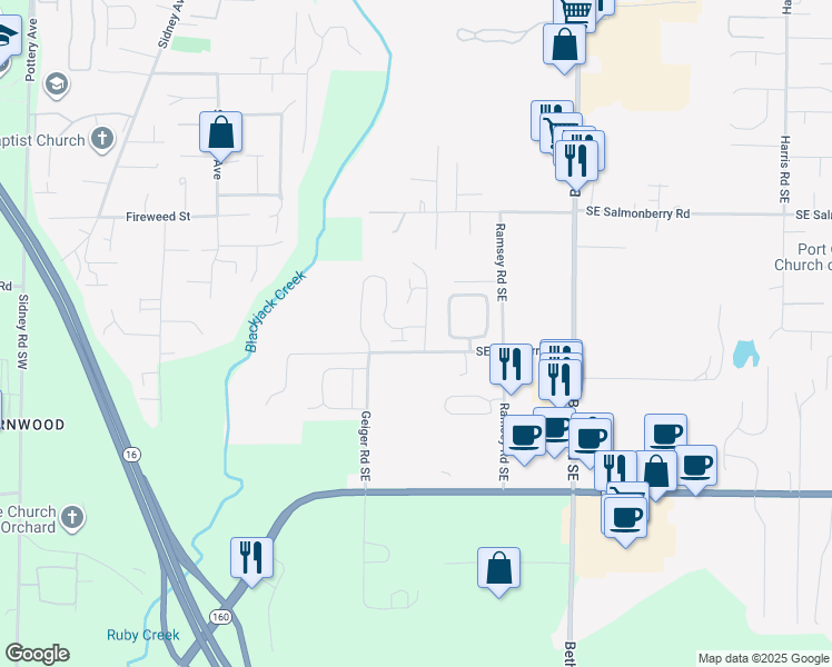 map of restaurants, bars, coffee shops, grocery stores, and more near 1221 Southeast Blueberry Road in Port Orchard