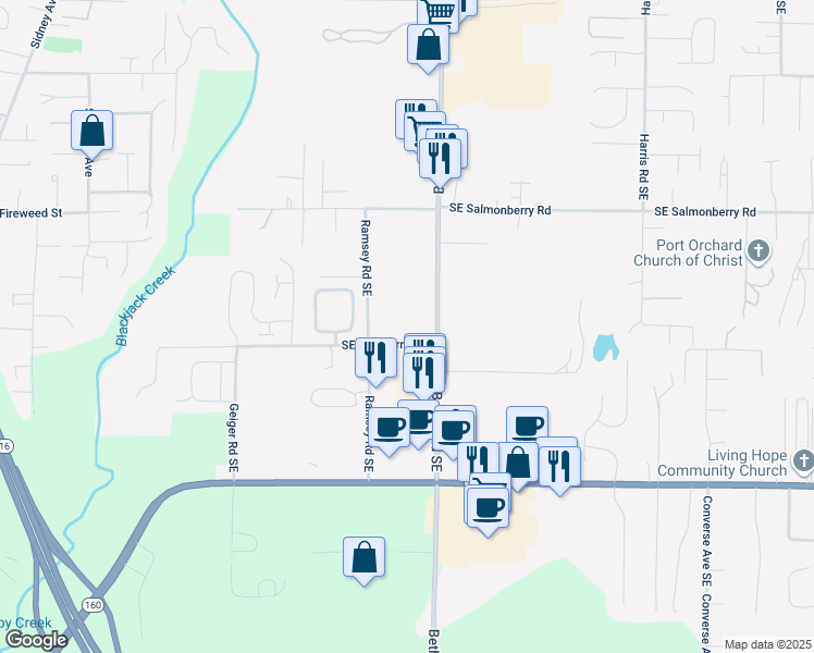 map of restaurants, bars, coffee shops, grocery stores, and more near in East Port Orchard
