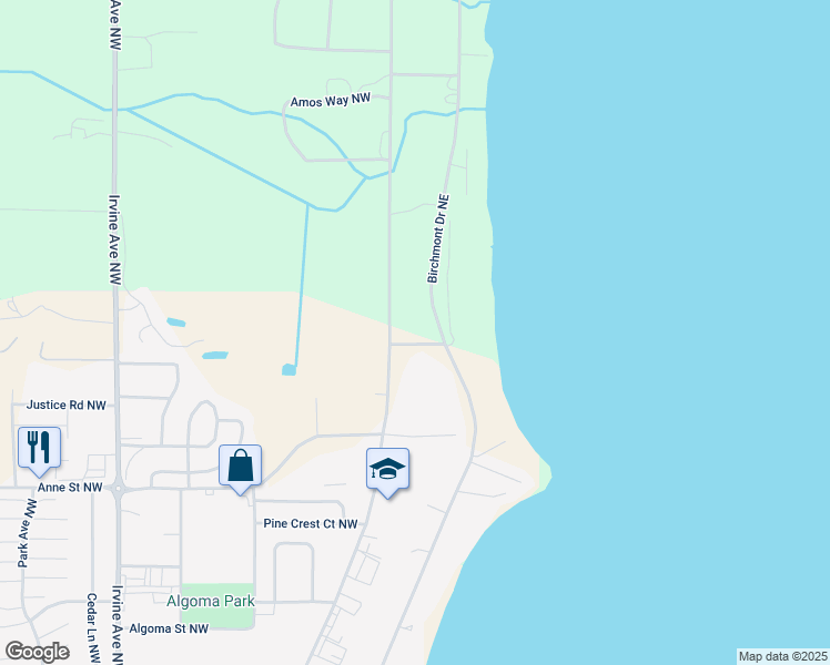 map of restaurants, bars, coffee shops, grocery stores, and more near 4217 Birchmont Drive Northeast in Bemidji