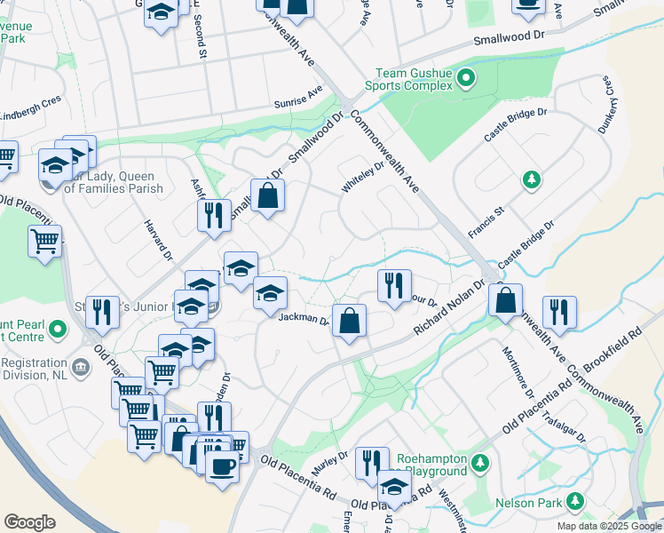 map of restaurants, bars, coffee shops, grocery stores, and more near 17 Thomey Place in Mount Pearl