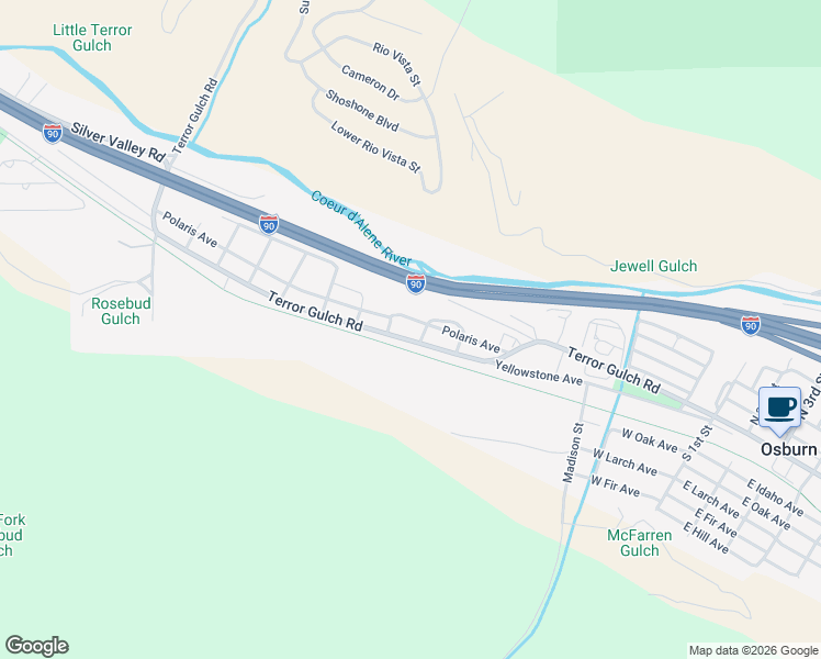 map of restaurants, bars, coffee shops, grocery stores, and more near 720 West Yellowstone in Osburn
