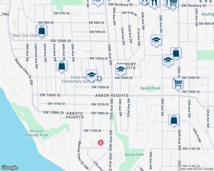 map of restaurants, bars, coffee shops, grocery stores, and more near 10411 35th Avenue Southwest in Seattle