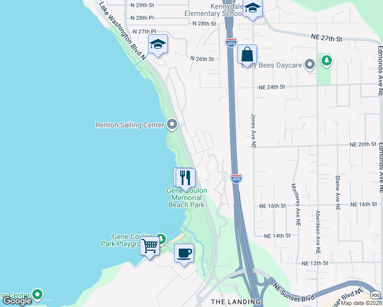 map of restaurants, bars, coffee shops, grocery stores, and more near 1303 North 20th Street in Renton