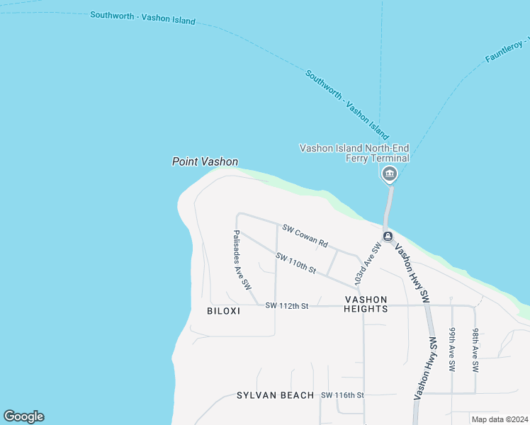map of restaurants, bars, coffee shops, grocery stores, and more near 10720 Southwest Cowan Road in Vashon