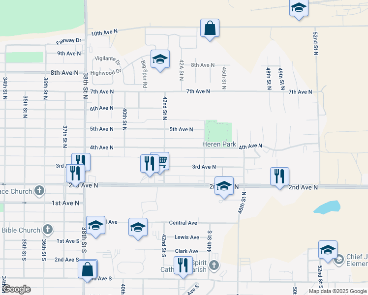 map of restaurants, bars, coffee shops, grocery stores, and more near 4233 4th Avenue North in Great Falls