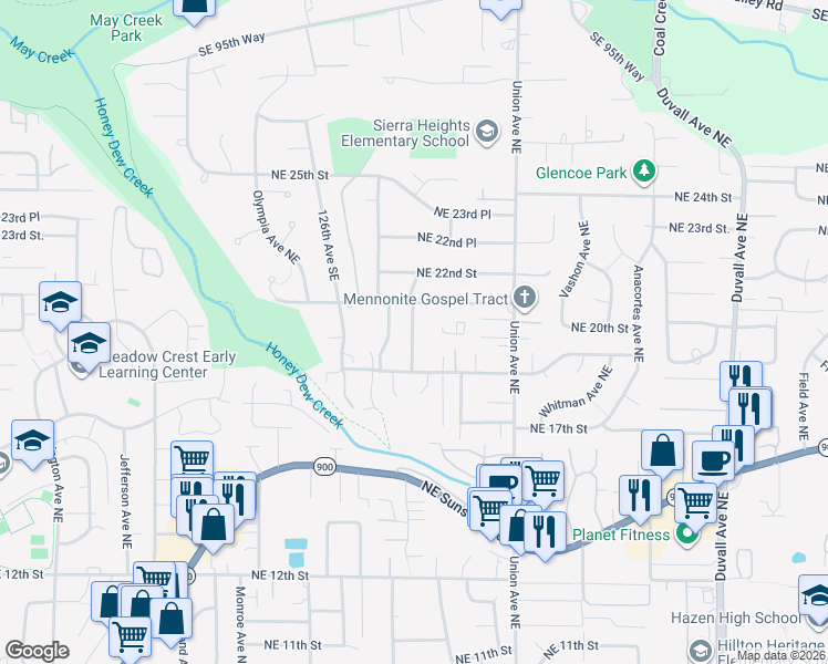 map of restaurants, bars, coffee shops, grocery stores, and more near 1927 Redmond Ave NE in Renton