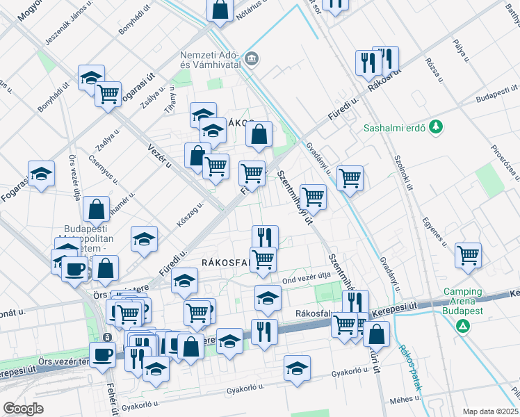 map of restaurants, bars, coffee shops, grocery stores, and more near in Budapest