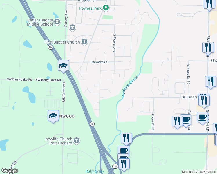 map of restaurants, bars, coffee shops, grocery stores, and more near 105 Echo Court in Port Orchard