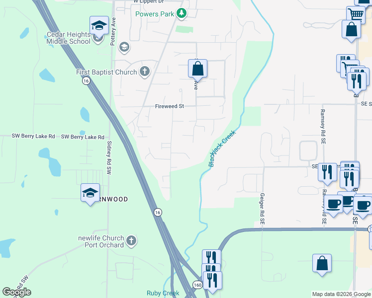 map of restaurants, bars, coffee shops, grocery stores, and more near 105 Echo Court in Port Orchard