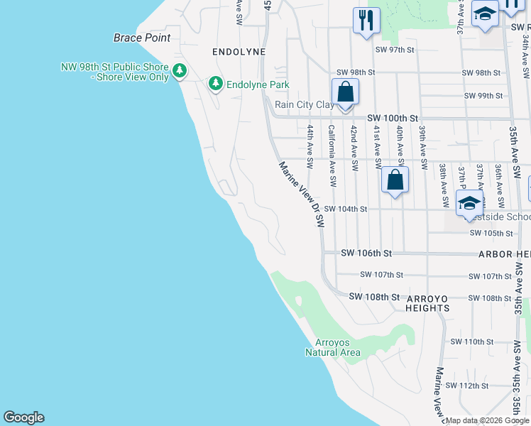 map of restaurants, bars, coffee shops, grocery stores, and more near 10411 47th Avenue Southwest in Seattle