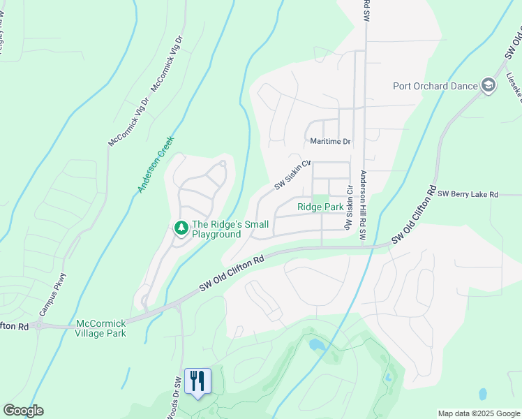 map of restaurants, bars, coffee shops, grocery stores, and more near 2369 Southwest Siskin Circle in Port Orchard