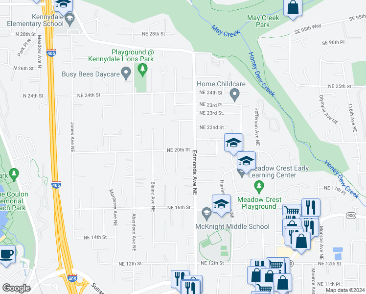 map of restaurants, bars, coffee shops, grocery stores, and more near 2000 Dayton Avenue Northeast in Renton