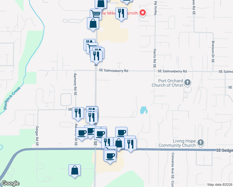 map of restaurants, bars, coffee shops, grocery stores, and more near 4311 Bethel Road Southeast in Port Orchard