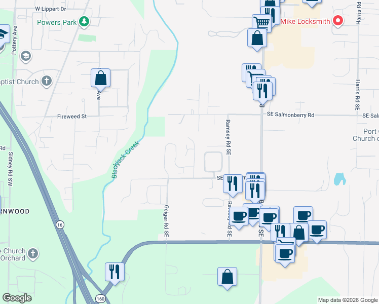 map of restaurants, bars, coffee shops, grocery stores, and more near 1221 Southeast Blueberry Road in Port Orchard
