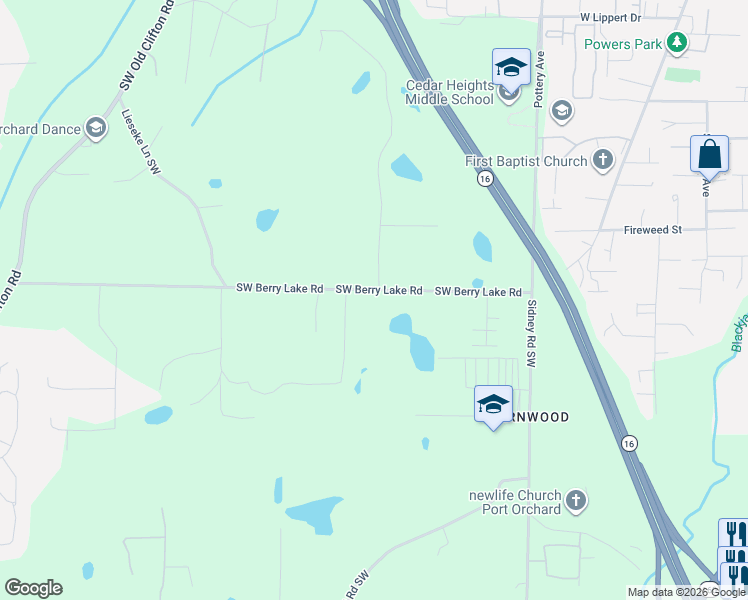 map of restaurants, bars, coffee shops, grocery stores, and more near 700 Southwest Berry Lake Road in Port Orchard