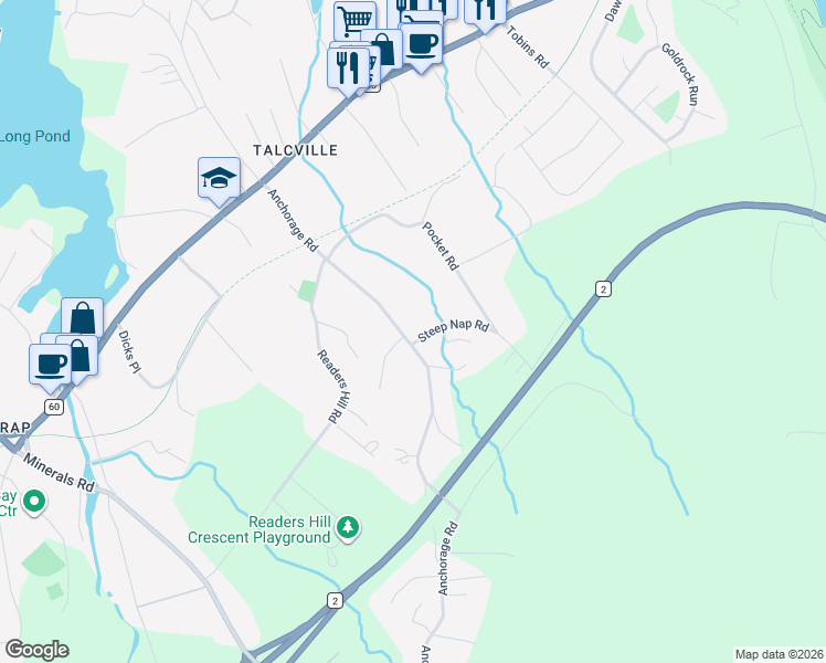 map of restaurants, bars, coffee shops, grocery stores, and more near 80 Anchorage Road in Conception Bay South