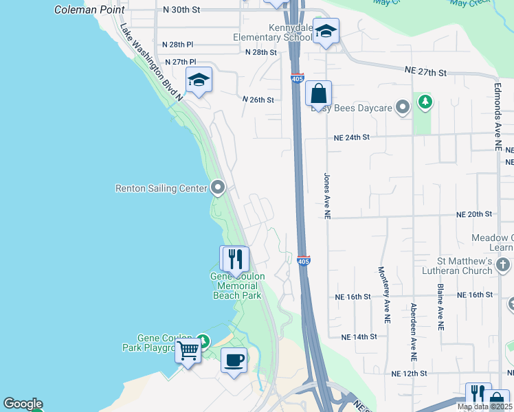 map of restaurants, bars, coffee shops, grocery stores, and more near 1300 North 20th Street in Renton