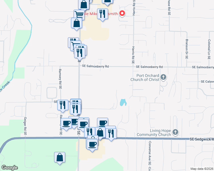 map of restaurants, bars, coffee shops, grocery stores, and more near 4311 Bethel Road Southeast in Port Orchard