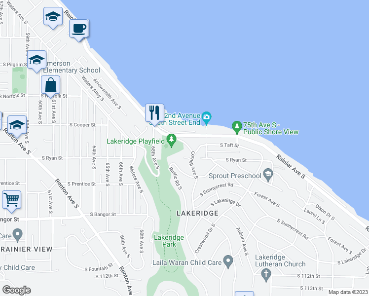 map of restaurants, bars, coffee shops, grocery stores, and more near 10120 Cornell Avenue South in Seattle