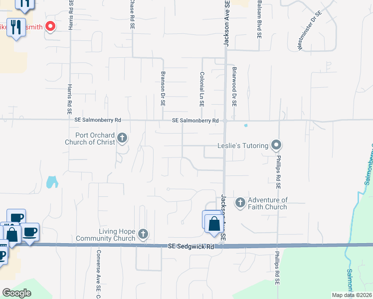 map of restaurants, bars, coffee shops, grocery stores, and more near 2971 Southeast Calaveras in Port Orchard
