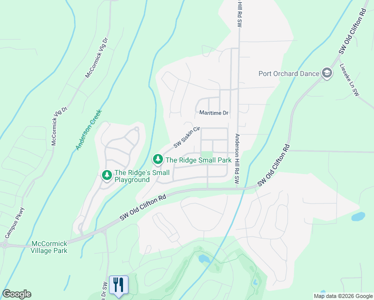 map of restaurants, bars, coffee shops, grocery stores, and more near 2441 Southwest Siskin Circle in Port Orchard