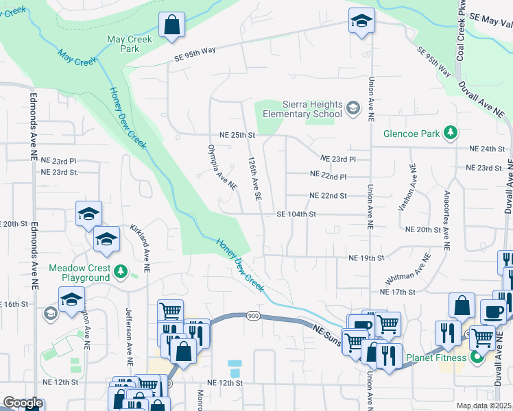 map of restaurants, bars, coffee shops, grocery stores, and more near 10241 126th Avenue Southeast in Renton
