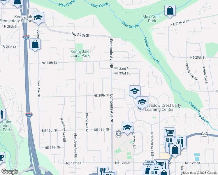 map of restaurants, bars, coffee shops, grocery stores, and more near 2124 Edmonds Avenue Northeast in Renton
