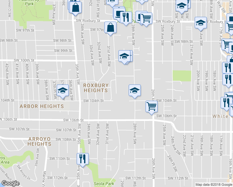 map of restaurants, bars, coffee shops, grocery stores, and more near 11922 30th Avenue Southwest in Seattle