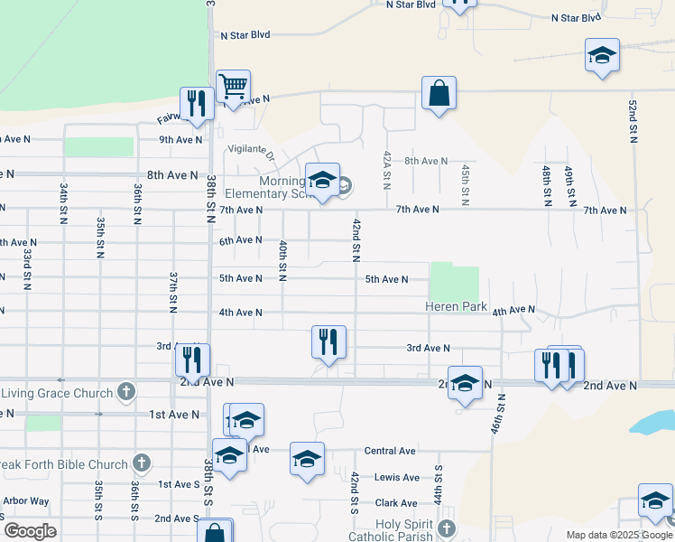 map of restaurants, bars, coffee shops, grocery stores, and more near 4037 5th Avenue North in Great Falls