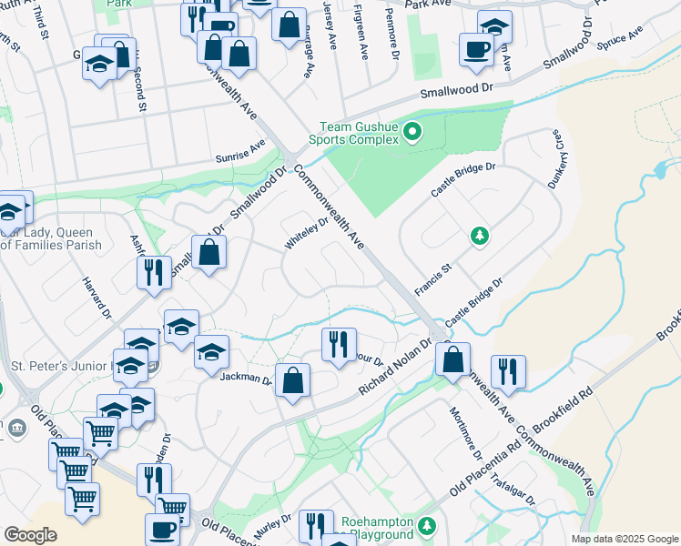 map of restaurants, bars, coffee shops, grocery stores, and more near 31 Gushue Avenue in Mount Pearl